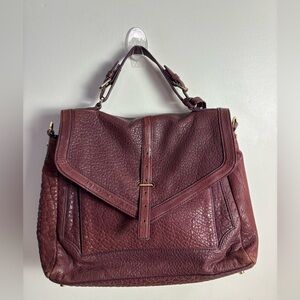 Tory Burch Oxblood Pebbled Leather Gold Hardware Satchel Handbag